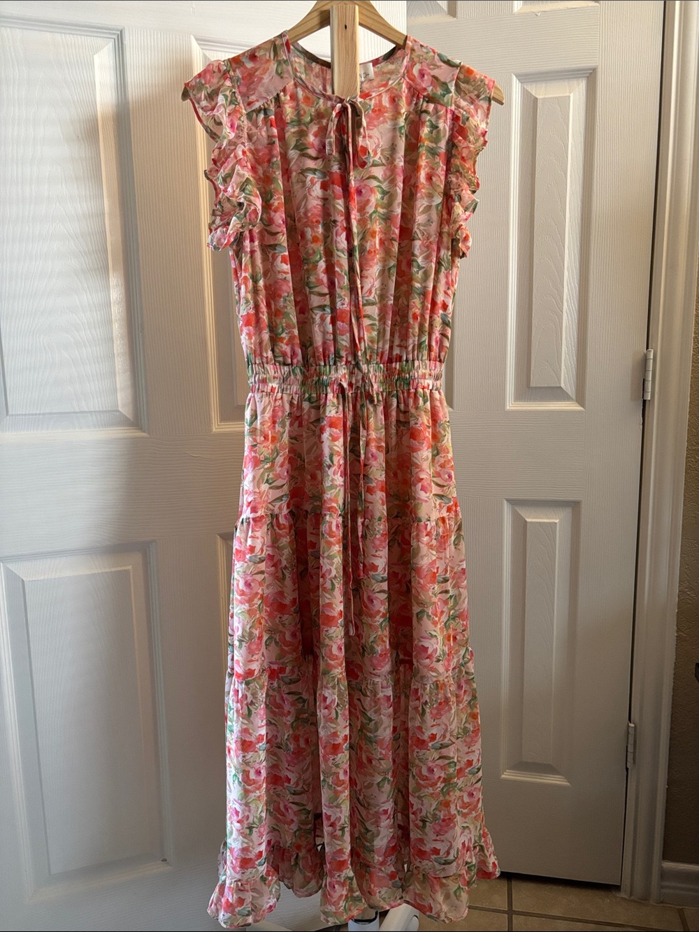 Pinch Pink Floral Tie-Neck Maxi Dress